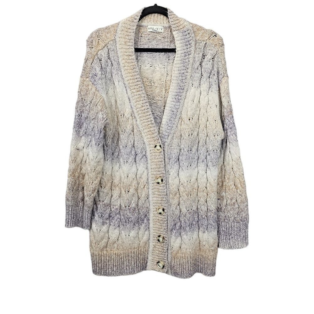 💎385 AVA & VIV Ombre Striped Button Front V-Neck Cable knit Cardigan Sweater